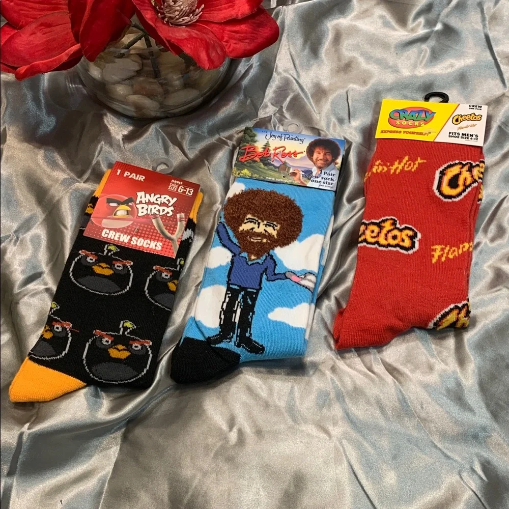 🌹UNISEX FUN SOCKS • CHEETOS Flamin' Hot • ANGRY BIRDS • BOB ROSS • NWT